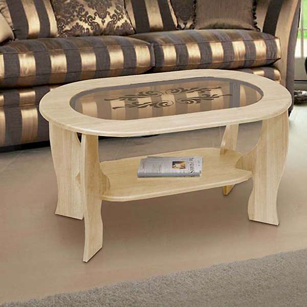 Купить стол журнальный со вставкой из стекла овальный - 6 360 руб.