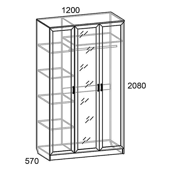 Купить шкаф трехдверный 1 зеркало свр-31 светлана (рамка) стандарт - 13 756 руб.