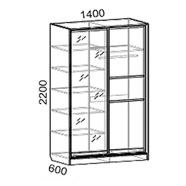 Купить шкаф-купе двухдверный кл2/60/1.4 люкс - 17 252 руб.