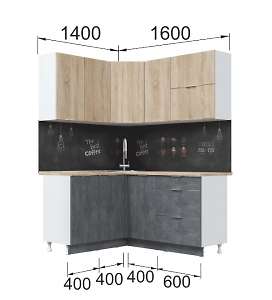 Кухня угловая Асти. Готовый комплект, дуб сонома