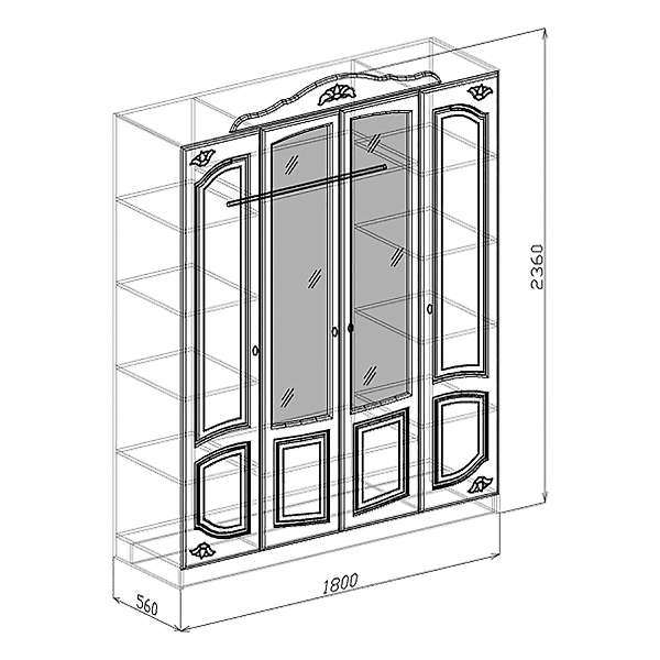 Купить шкаф четырехдверный валенсия - 30 430 ₽