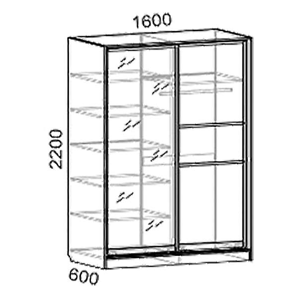 Купить шкаф-купе двухдверный кл2/60/1.6 люкс - 18 620 руб.