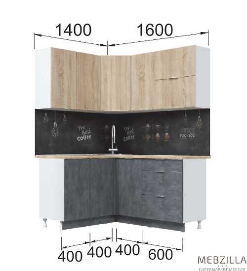 Купить кухня угловая асти. готовый комплект, дуб сонома - 58 965 руб.