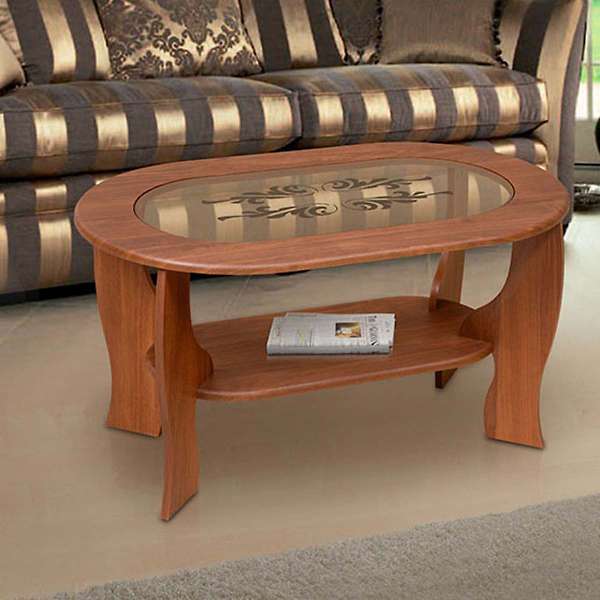 Купить стол журнальный со вставкой из стекла овальный - 6 360 руб.