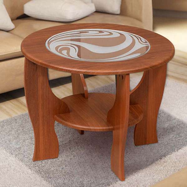 Купить стол журнальный со вставкой из стекла круглый - 6 360 руб.