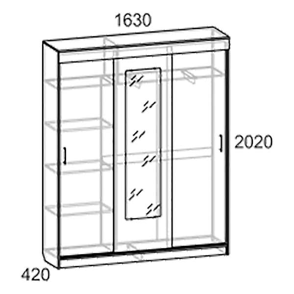 Купить шкаф-купе трехдверный кх3/42/1з холл - 11 780 руб.
