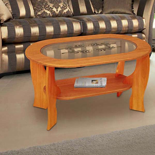 Купить стол журнальный со вставкой из стекла овальный - 6 360 руб.