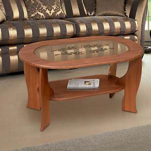 Стол журнальный со вставкой из стекла овальный