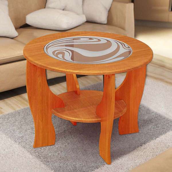 Купить стол журнальный со вставкой из стекла круглый - 6 360 руб.