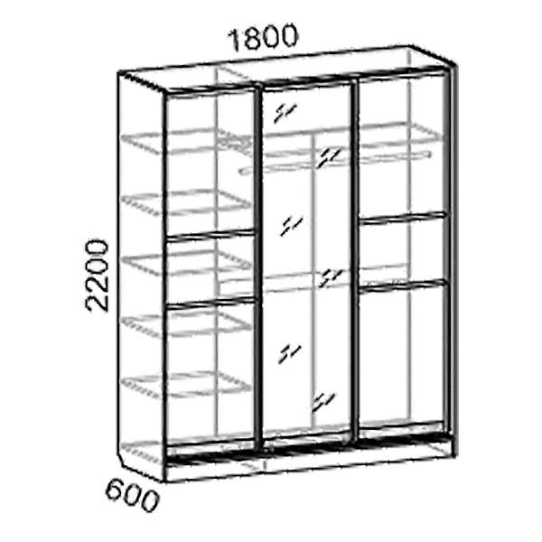 Купить шкаф-купе трехдверный кл3/60/1.8 люкс - 21 356 руб.