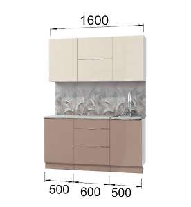 Кухня Асти. Готовый комплект 1,6 м, латте