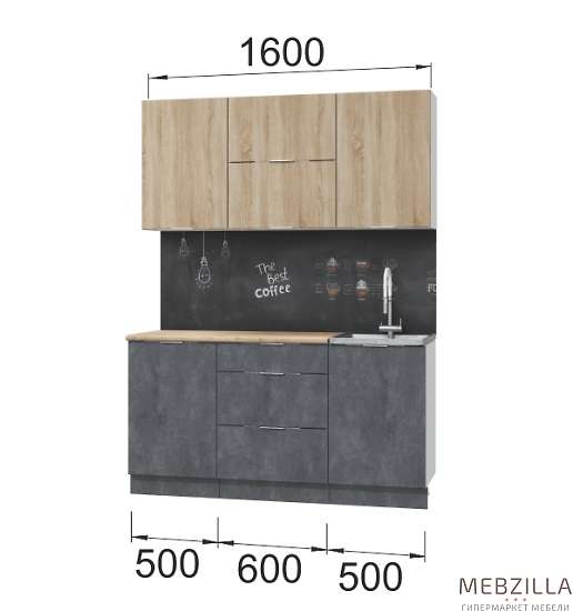 Купить кухня асти. готовый комплект 1,6 м, дуб сонома - 39 071 руб.