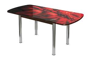 Стол кухонный раздвижной Бостон-3, красная гербера (опора брифинг)